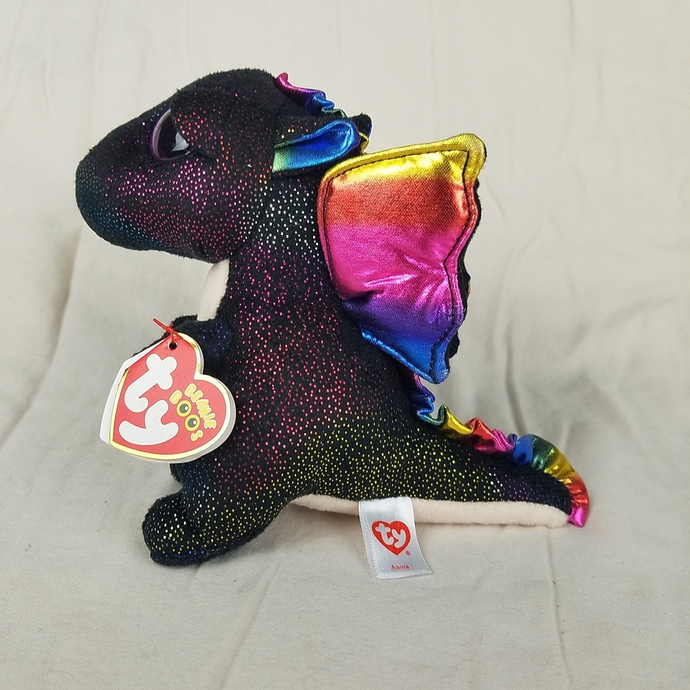 Ty Beanie Boos Anora Dragon Small Black Rainbow NWT Glitter Sparkle Plush